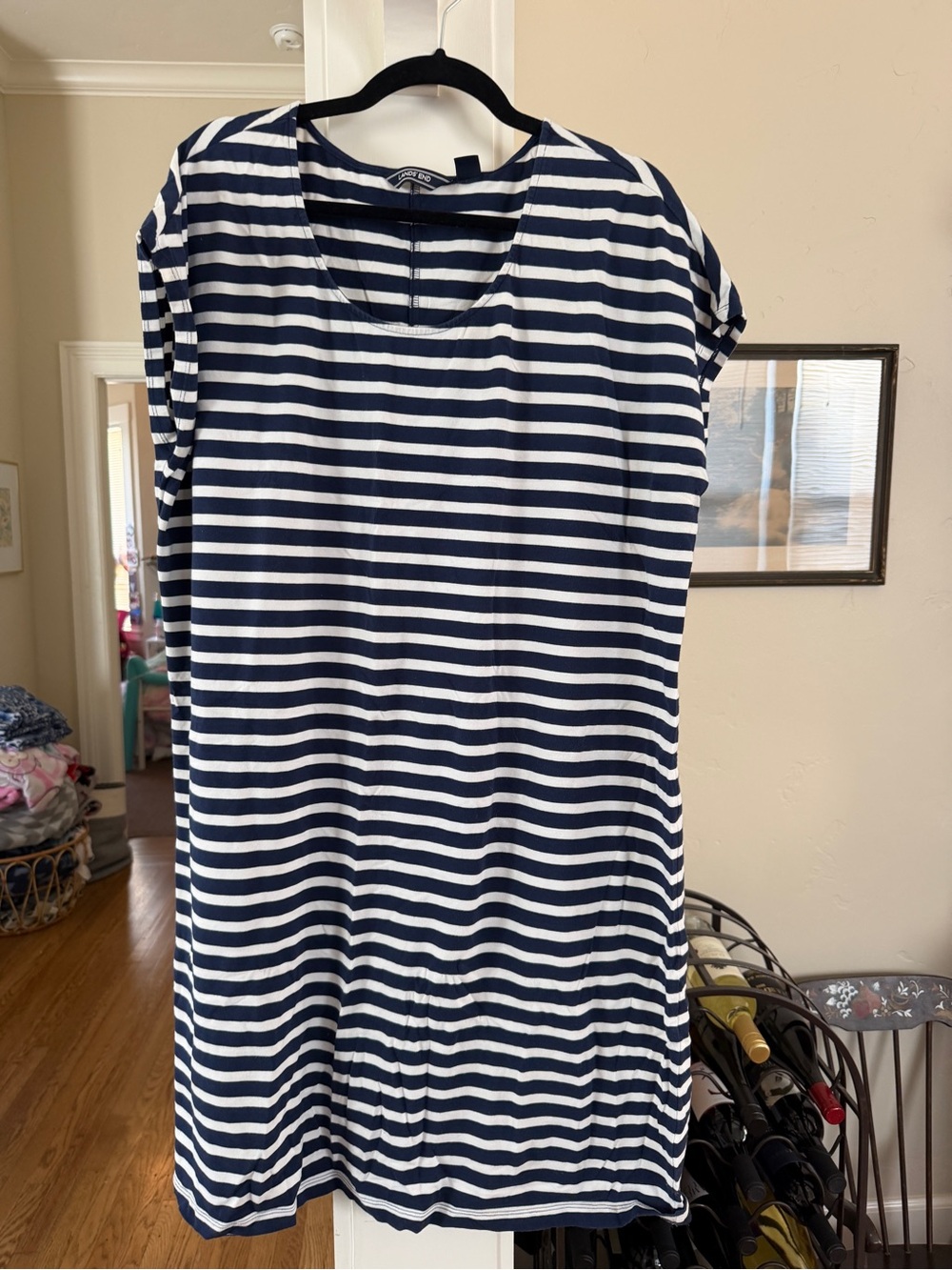 Lands' End Navy and White Striped Women’s Swim Cover-Up